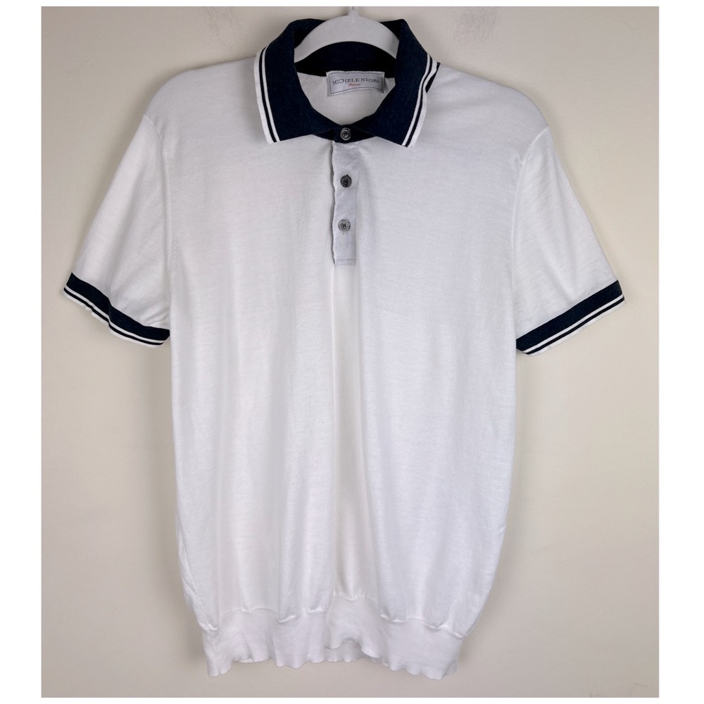 Michele Negri Italian Lightweight Knit Nautical Preppy Quiet Luxury Polo Shirt M